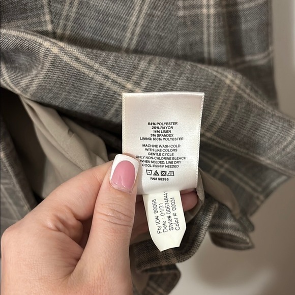 Express Women's Gray Blazer Windowpane‎ Plaid Collared Linen Blend - Picture 7 of 8